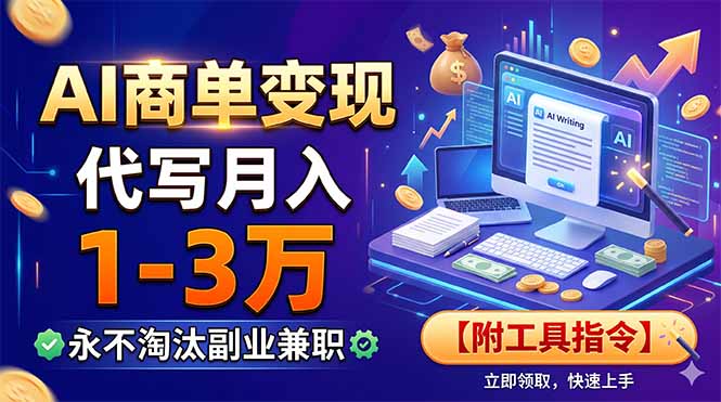 AI商单变现，靠代写月入1-3万，永不淘汰副业兼职【附工具指令】-问小徐资源库