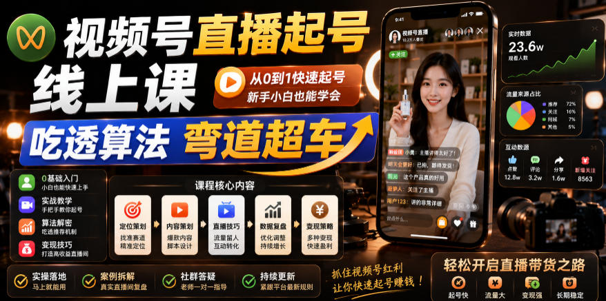 视频号直播起号线上课，吃透算法弯道超车(2026年6月)-问小徐资源库