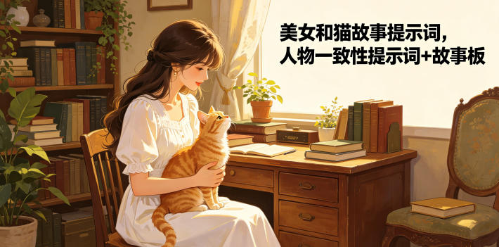 美女和猫故事提示词,人物一致性提示词+故事板-问小徐资源库