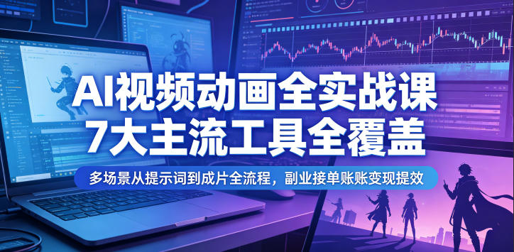 AI视频动画全实战课,7大主流工具全覆盖,多场景从提示词到成片全流程,副业接单账号变现提效-问小徐资源库