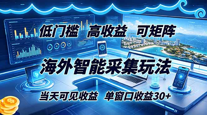 海外智能采集玩法，低门槛高单价可矩阵，当天可见收益，单窗口30+-问小徐资源库