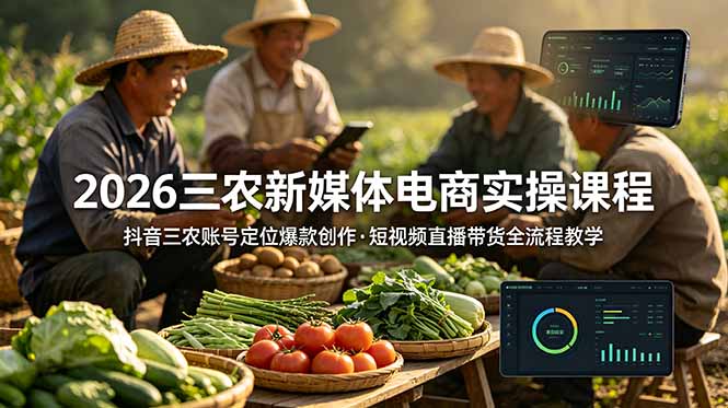 2026三农新媒体电商实操课程:抖音三农账号定位爆款创作,短视频直播带货全流程教学-问小徐资源库