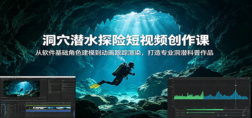 洞穴潜水探险短视频创作课：从软件基础角色建模到动画跟踪渲染，打造专业洞潜科普作品-问小徐资源库