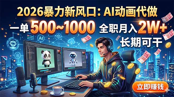 2026暴力新风口:AI动画代做,一单500~1000,全职月入2W+,长期可干-问小徐资源库