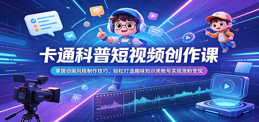 卡通科普短视频创作课:掌握动画风格制作技巧,轻松打造趣味知识类账号实现涨粉变现-问小徐资源库