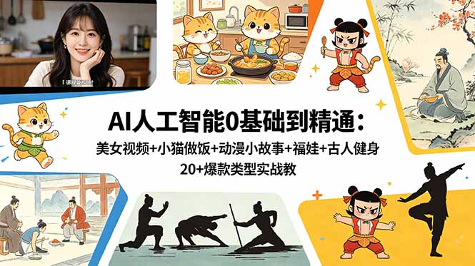 AI人工智能0基础到精通：美女视频+小猫做饭+动漫小故事+福娃+古人健身，20+爆款类型实战教学-问小徐资源库