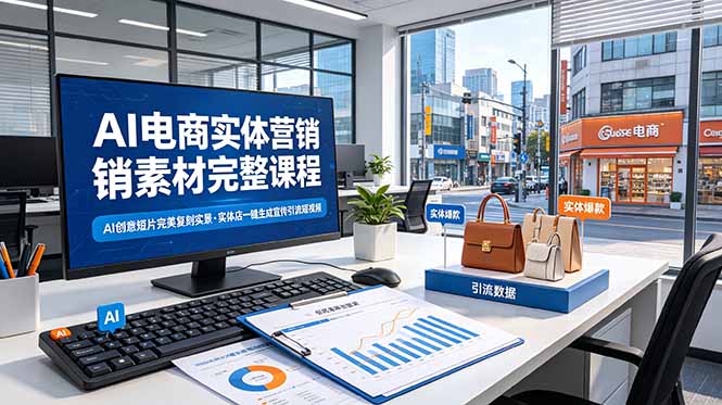 AI电商实体营销素材完整课程，AI创意短片完美复刻实景，实体店一键生成宣传引流短视频-问小徐资源库
