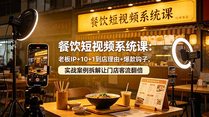 餐饮短视频系统课：老板IP+10+1到店理由+爆款钩子，实战案例拆解让门店客流翻倍-问小徐资源库