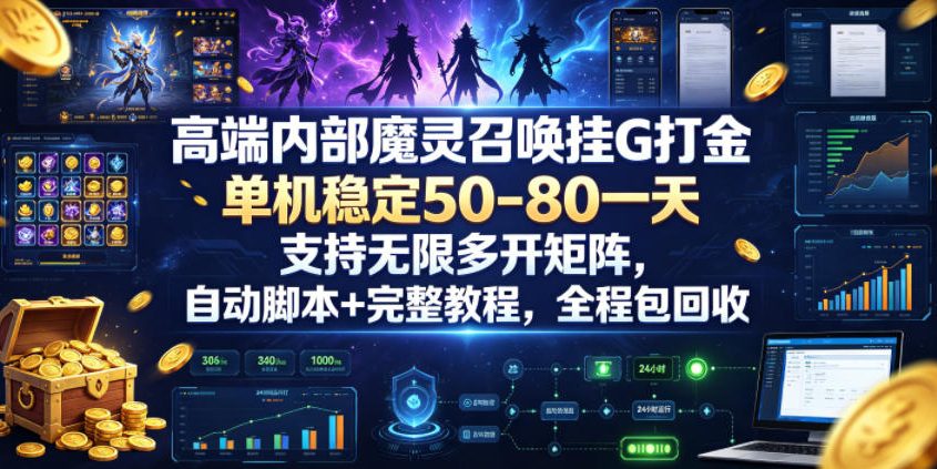 高端内部魔灵召唤挂G打金，单机稳定50-80一天，支持无限多开矩阵，自动脚本+完整教程，全程包回收【揭秘】-问小徐资源库