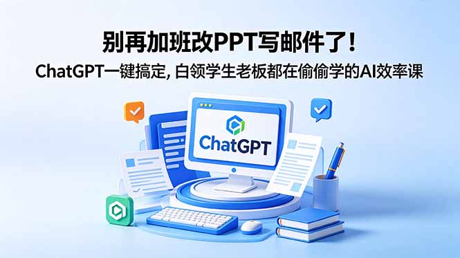 别再加班改PPT写邮件了！ChatGPT一键搞定，白领学生老板都在偷偷学的AI效率课-问小徐资源库