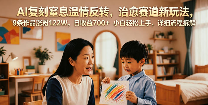 AI复刻窒息温情反转，治愈赛道新玩法，9条作品涨粉122W，日收益700+ 小白轻松上手，详细流程拆解-问小徐资源库