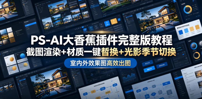 PS-AI大香蕉插件完整版教程，截图渲染+材质一键替换+光影季节切换，室内外效果图高效出图高阶课程-问小徐资源库