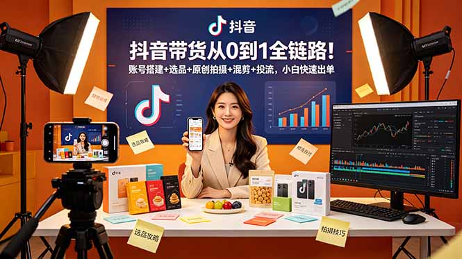 抖音带货从0到1全链路！账号搭建+选品+原创拍摄+混剪+投流，小白快速出单-问小徐资源库