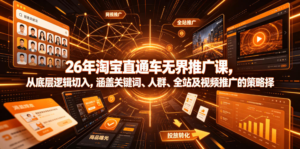 26年淘宝直通车无界推广课，从底层逻辑切入，涵盖关键词、人群、全站及视频推广的策略选择-问小徐资源库