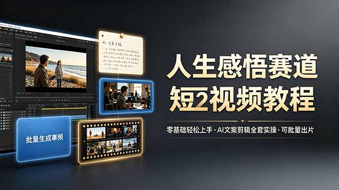 人生感悟赛道短视频教程，零基础轻松上手，AI文案剪辑全套实操可批量出片-问小徐资源库