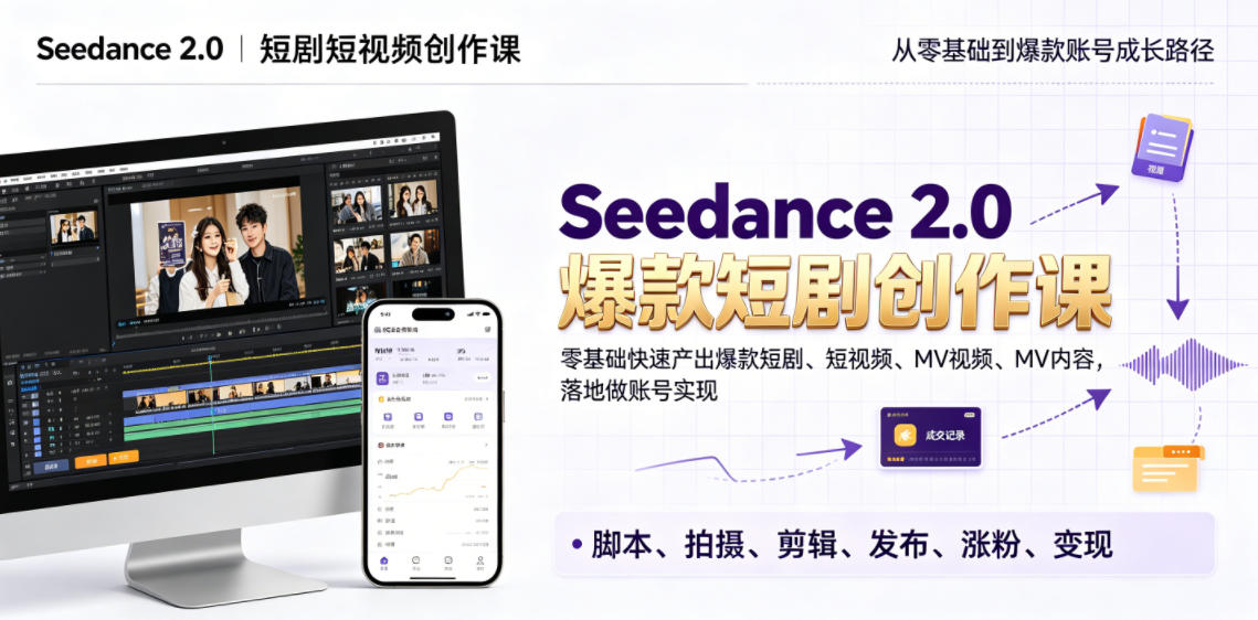 Seedance 2.0短剧短视频创作课,零基础快速产出爆款短剧、短视频、MV内容,落地做账号实现变现-问小徐资源库