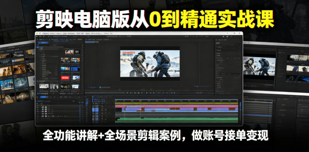 剪映电脑版从0到精通实战课，全功能讲解+全场景剪辑案例，做账号接单变现-问小徐资源库