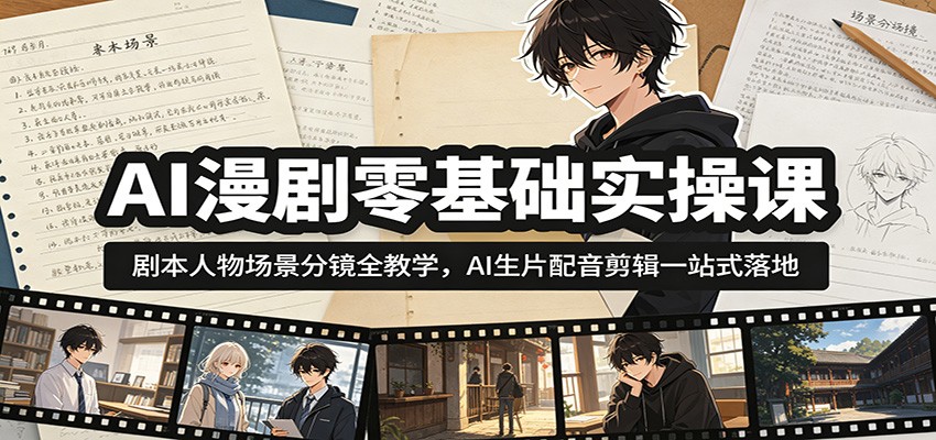 AI漫剧零基础实操课：剧本人物场景分镜全教学，AI生片配音剪辑一站式落地-问小徐资源库