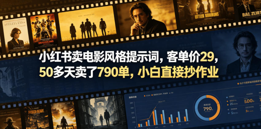 小红书卖电影风格提示词,客单价29,50多天卖了790单,小白直接抄作业!-问小徐资源库