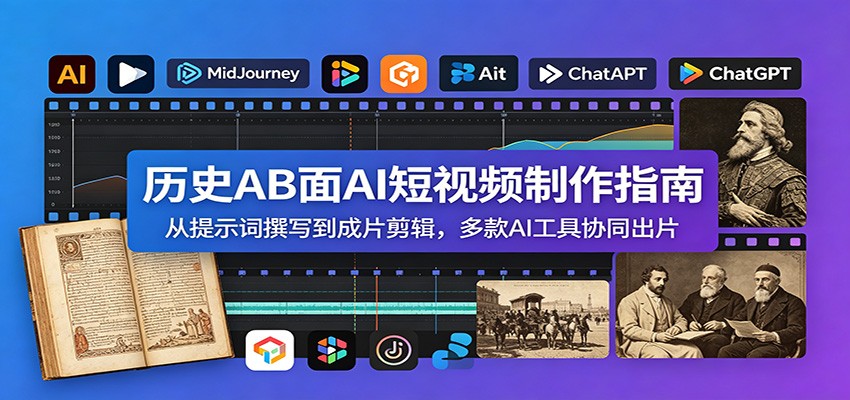 历史AB面AI短视频制作指南：从提示词撰写到成片剪辑，多款AI工具协同出片-问小徐资源库