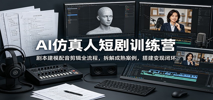 AI仿真人短剧训练营：剧本建模配音剪辑全流程，拆解成熟案例，搭建变现闭环-问小徐资源库