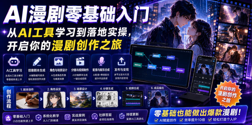 AI漫剧零基础入门，从AI工具学习到落地实操，开启你的漫剧创作之旅-问小徐资源库