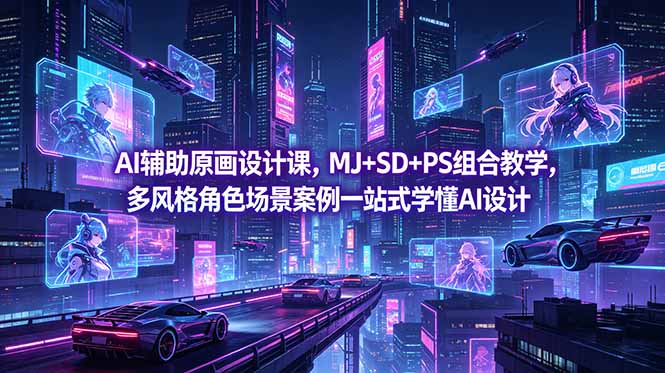 AI辅助原画设计课，MJ+SD+PS组合教学，多风格角色场景案例一站式学懂AI设计-问小徐资源库