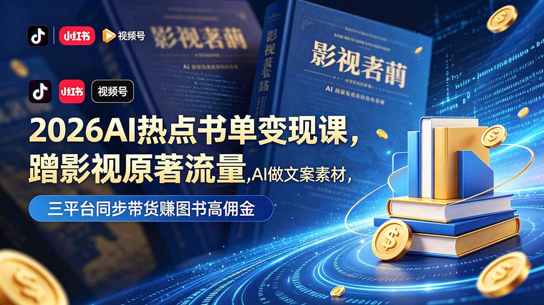 2026AI热点书单变现课，蹭影视原著流量，AI做文案素材，三平台同步带货赚图书高佣金-问小徐资源库
