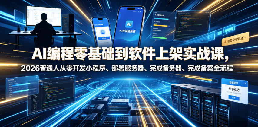 AI编程零基础到软件上架实战课，2026普通人从零开发小程序、部署服务器、完成备案全流程项目落地教程-问小徐资源库