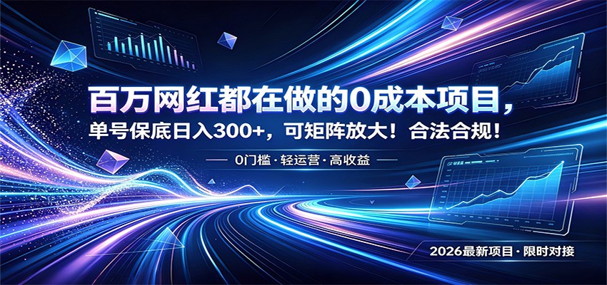 百万网红都在做的0成本项目，单号保底日入300+，可矩阵放大！合法合规！-问小徐资源库