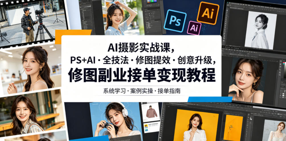 AI摄影实战课，PS+AI・全技法・修图提效・创意升级，修图副业接单变现教程-问小徐资源库