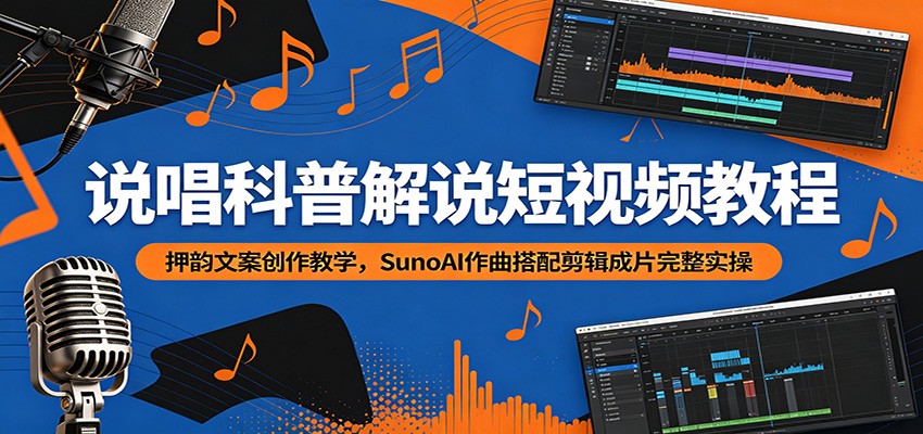 说唱科普解说短视频教程：押韵文案创作教学，SunoAI作曲搭配剪辑成片完整实操-问小徐资源库