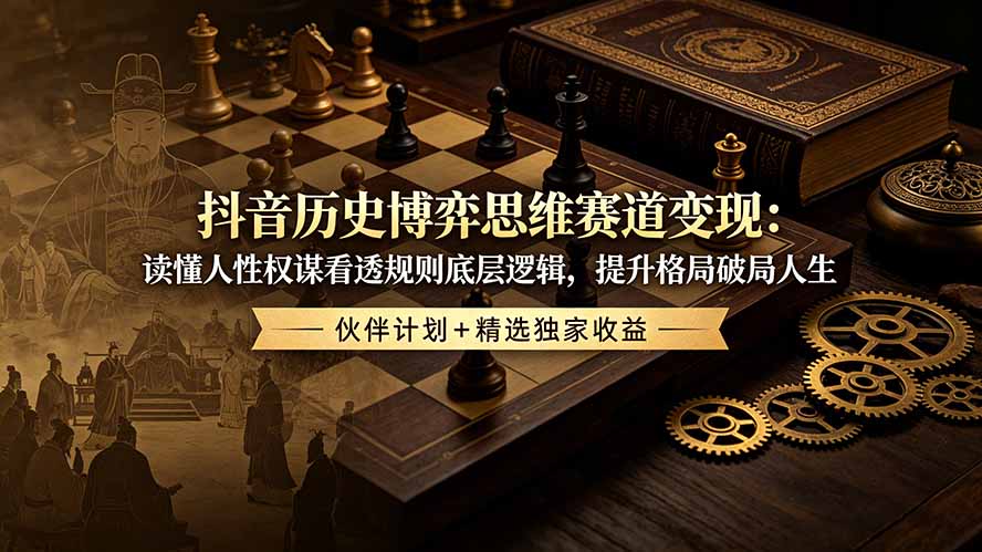 抖音历史博弈思维赛道变现：读懂人性权谋看透规则底层逻辑，提升格局破局人生，伙伴计划+精选独家收益-问小徐资源库