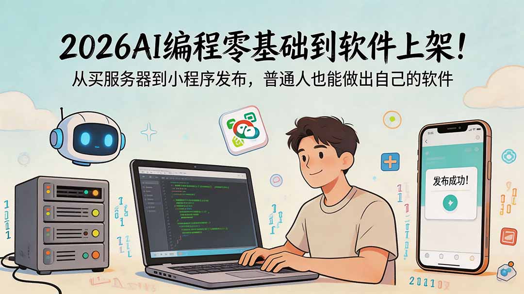 2026AI编程零基础到软件上架!从买服务器到小程序发布,普通人也能做出自己的软件-问小徐资源库