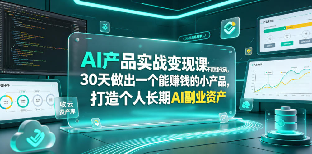 AI产品实战变现课，不用懂代码，30天做出一个能賺钱的小产品，打造个人长期AI副业资产-问小徐资源库