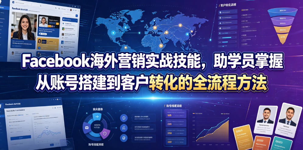 Facebook海外营销实战技能，助学员掌握从账号搭建到客户转化的全流程方法-问小徐资源库