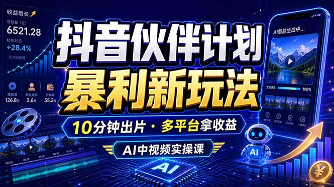 抖音伙伴计划最新玩法，无需配音剪辑，10分钟出一条原创视频，轻松日入三位数-问小徐资源库