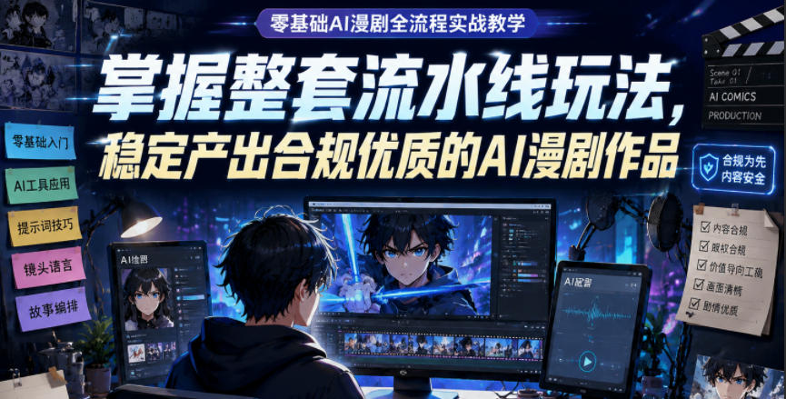零基础AI漫剧全流程实战教学,掌握整套流水线玩法,稳定产出合规优质的AI漫剧作品-问小徐资源库
