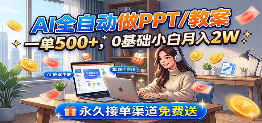 AI全自动做PPT/教案，一单500+，0基础小白月入2W，永久接单渠道免费送-问小徐资源库