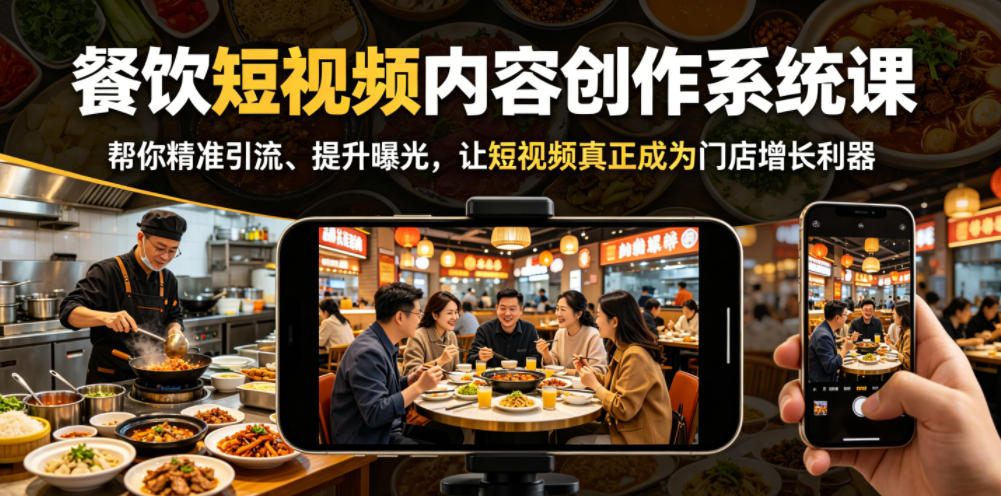 餐饮短视频内容创作系统课，帮你精准引流、提升曝光，让短视频真正成为门店增长利器-问小徐资源库
