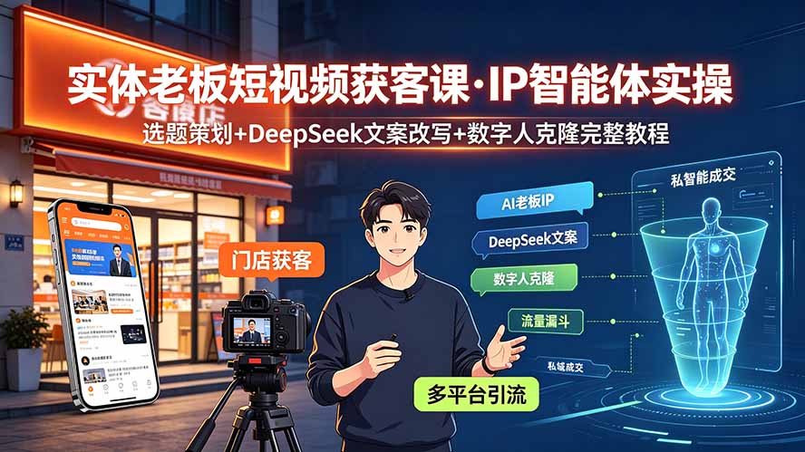 实体老板短视频获客课·IP智能体实操｜选题策划+DeepSeek文案改写+数字人克隆完整教程-问小徐资源库