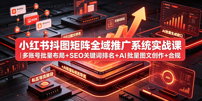 小红书抖图矩阵全域推广系统实战课｜多账号批量布局+SEO关键词排名+AI批量图文创作+合规私域导流完整落地教程-问小徐资源库