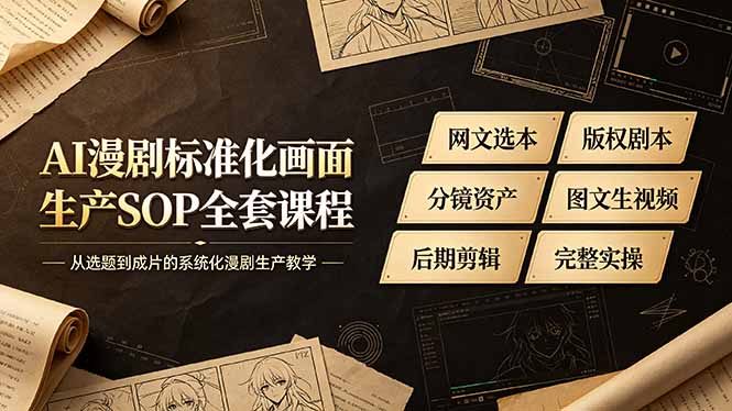 AI漫剧标准化画面生产SOP全套课程-更新，网文选本版权剧本分镜资产全覆盖，图文生视频后期剪辑完整实操教学-问小徐资源库