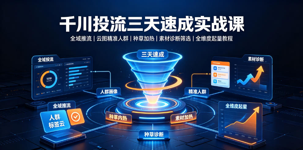 千川投流三天速成实战课｜全域推流、云图精准人群、种草加热、素材诊断筛选全维度起量教程-问小徐资源库