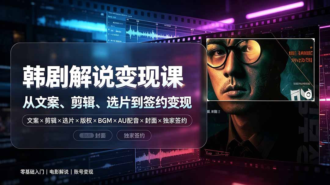 抖音270W粉丝博主亲授韩剧解说课:文案×剪辑×选片×版权×BGM×AU配音×封面×独家签约,零基础到变现-问小徐资源库