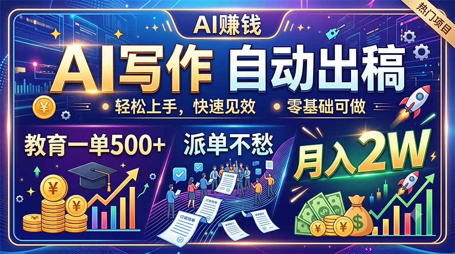 AI写作自动出稿，教育一单500+，派单不愁，月入2W-问小徐资源库