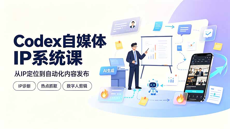Codex自媒体IP系统课：IP诊断/热点抓取/IP蒸馏 Skill，爆款复刻数字人多平台自动发布教程-问小徐资源库