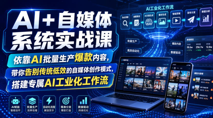 AI+自媒体系统实战课，依靠AI批量生产爆款内容，带你告别传统低效的自媒体创作模式，搭建专属AI工业化工作流-问小徐资源库