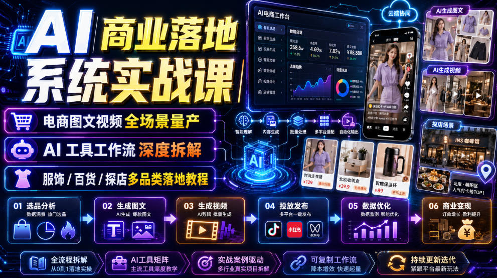 AI商业落地系统实战课|电商图文视频全场景量产・AI工具工作流深度拆解・服饰/百货/探店多品类落地教程-问小徐资源库