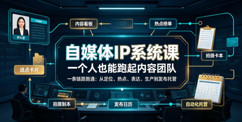 自媒体IP系统课，一个人也能跑起内容团队，一条链路跑通，从定位、热点、表达、生产到发布托管-问小徐资源库